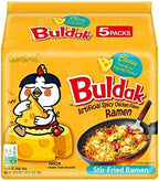 Samyang Buldak Spicy Ramen, Hot Chicken Ramen, Korean Stir-Fried Instant Noodle, Cheese, 1 Bag with 5 Pack