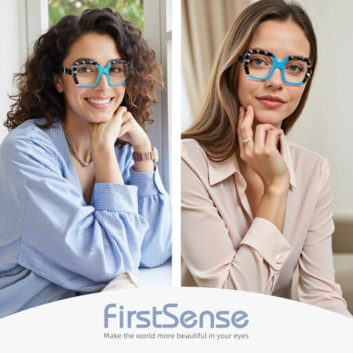 Square Oversized Reading Glasses Blue Light Blocking for Women Men, Stylish Readers with Spring Hinge,Dual-Tone Sapphire, 1.5