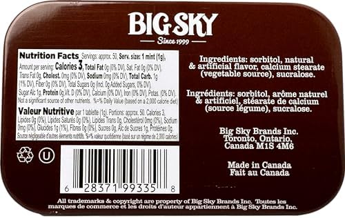 Big Sky Sugar Free Mints - Chocolate Mint - 50 Count Tin (Pack of 6) | Kosher Certified, Vegan Candy | Aspartame & Gluten Free | Sugar Free Mints for Travel & Sharing, Long Lasting Freshness