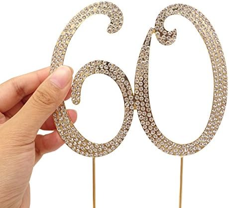 Honbay 60 Cake Topper Premium Sparkly Crystal Rhinestones Cake Topper Cake Decoration for 60th Birthday or Anniversary Party (60 Gold)