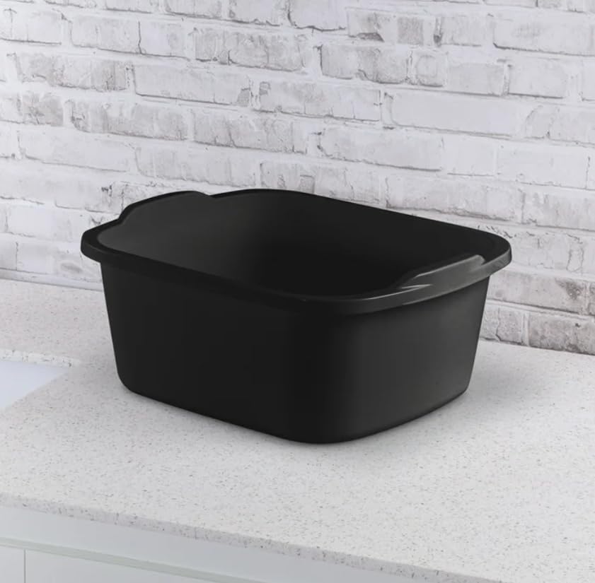 18 Qt Large Capacity Plastic Dishpan, Heavy Duty Kitchen Sink Wash Tub with Handles, BPA-Free Multipurpose Basin for Washing Dishes, Cleaning Toys, Soaking Clothes & Household Storage, Black