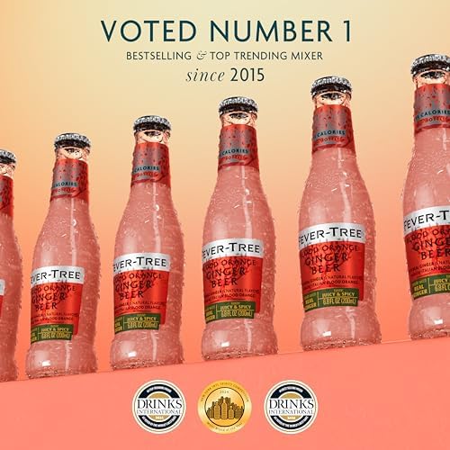 Fever-Tree Blood Orange Ginger Beer – Premium Mixer for Cocktails and Mocktails, 6.8 fl oz Bottles, Pack of 4 – Naturally Sourced, Non-GMO