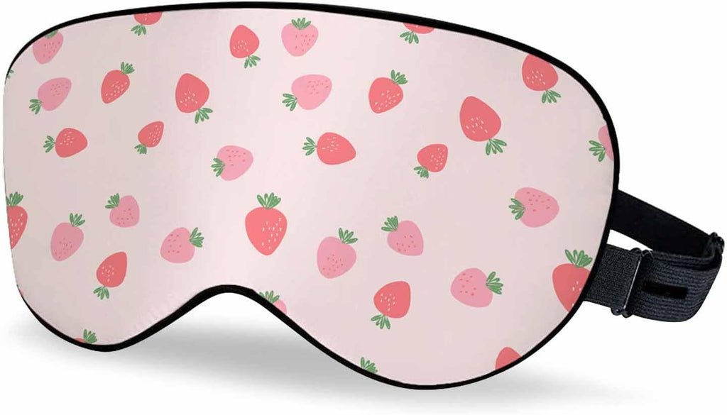 Strawberry Sleep Eye Mask Fruit Green Leaves Cute Flower Men Women Sleep Mask with Adjustable Strap Eye Cover Eye Shade for Travel, Nap,Meditation