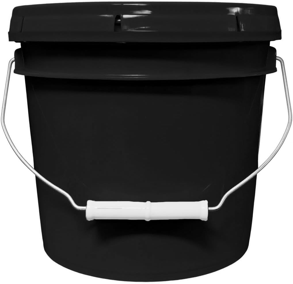 MKS Plastics 1-Gallon Bucket with Airtight Lid – Made in USA, Food Grade BPA Free Plastic, Heavy Duty Multi-Use, Metal Handle with Grip, Stackable Storage – Black, 1 Pack