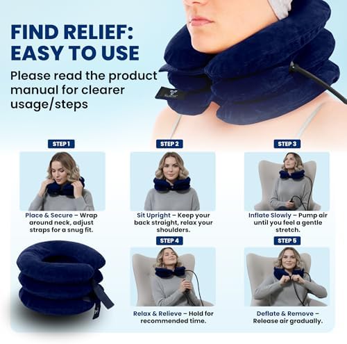 Inflatable Neck Traction Device - Cervical Traction Device & Adjustable Neck Stretcher & Support Brace, Cervical Pillow for Pain Relief, Neck Decompression Pillow Home Use - Blue