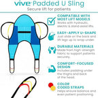 Vive Padded Patient Lift Sling w/Head Support - Universal Fit for Hoyer, Hydraulic, Electric Lifts - Full Body Transfer Sling for Shower, Toileting & Home Use - Mesh Padded, Machine Washable