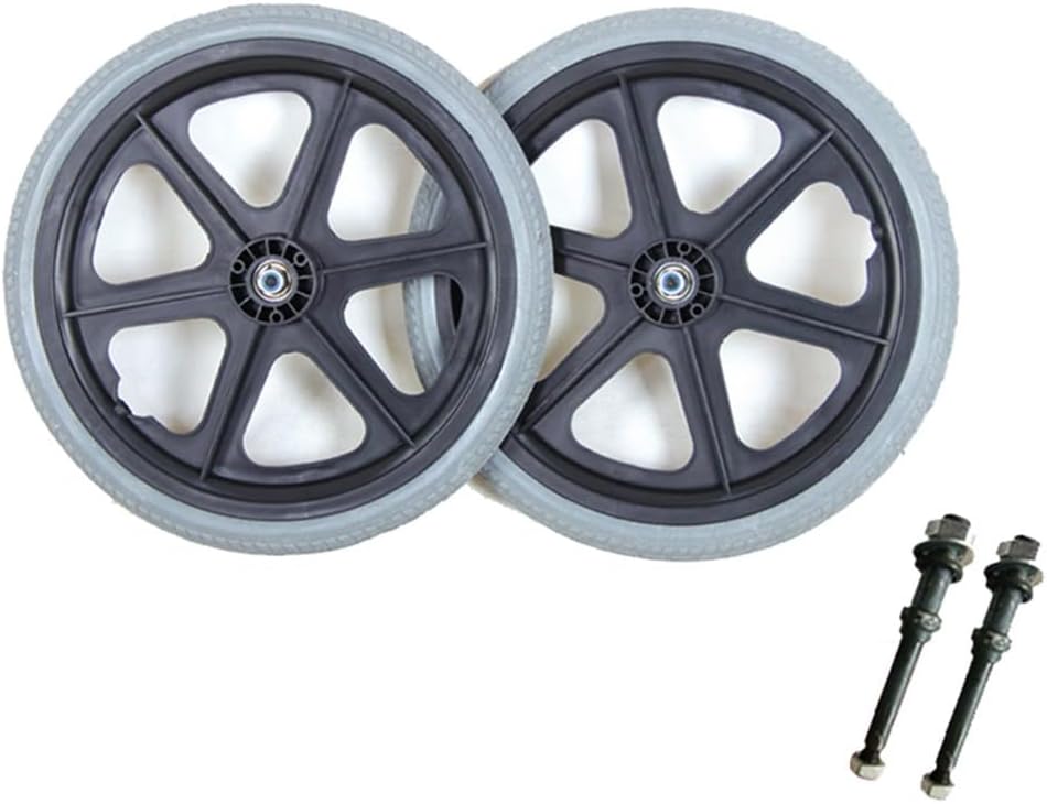 16 Inch Manual Wheelchair Replacement Rear Wheel, 16x1.75 Wheelchair Wheel Accessories, Non-Pneumatic Solid Tires, Bearing 12 mm(1/2 inch), 1 Pair