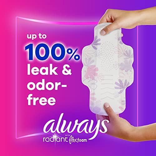 Always Radiant Feminine Pads for Women, Flexfoam Pads with Wings, Size 1, Regular Absorbency, Lightly Scented, 42 Count