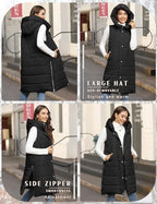 Long Puffer Vest Women Quilted Hooded Vest Zip Up Sleeveless Vests Outerwear Padded Jacket Warm Winter Coat 2026