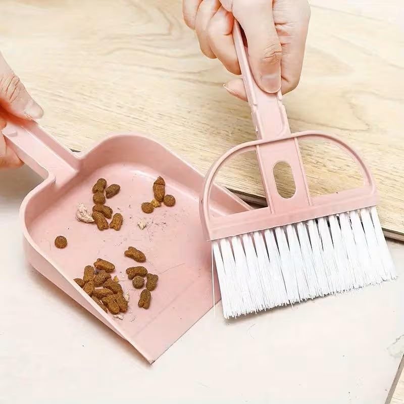 Mini Dust Pan and Brush Set, Plastic Dustpan and Broom Set for Desktop Cleaning, Pink
