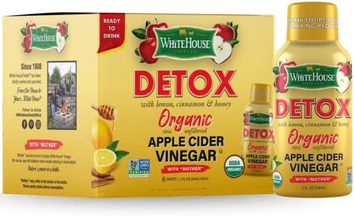 White House Detox Apple Cider Vinegar Shots, Raw Unfiltered, On the Go (Detox, Pack of 24)