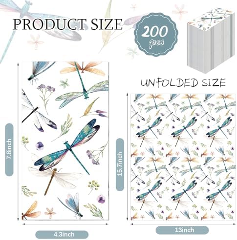 Qilery 200 Packs Guest Napkins Disposable Paper Decorative Tableware Dinner Napkin for Kitchen Dinner Wedding Anniversary Holiday Spring Tea Party Winter Party Supplies(Dragonfly)