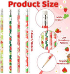 Xqumoi 60Pcs Strawberry Pencils with Eraser - Cute Fruit Theme #2 HB Pencils, School Classroom Student Rewards Back to School Office Supply Party Goodie Bag Fillers Stuffers Birthday Party Favors