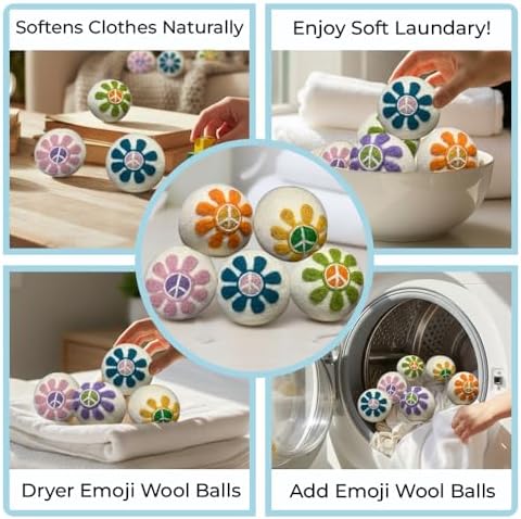 Ezhippie Quality Wool Dryer Balls - 6 XL Flower Pack - 1000+ Loads - Pure Organic Wool - Reusable Natural Fabric Softener Perfect with Essential Oils, Reduce Clothing Static and Wrinkles