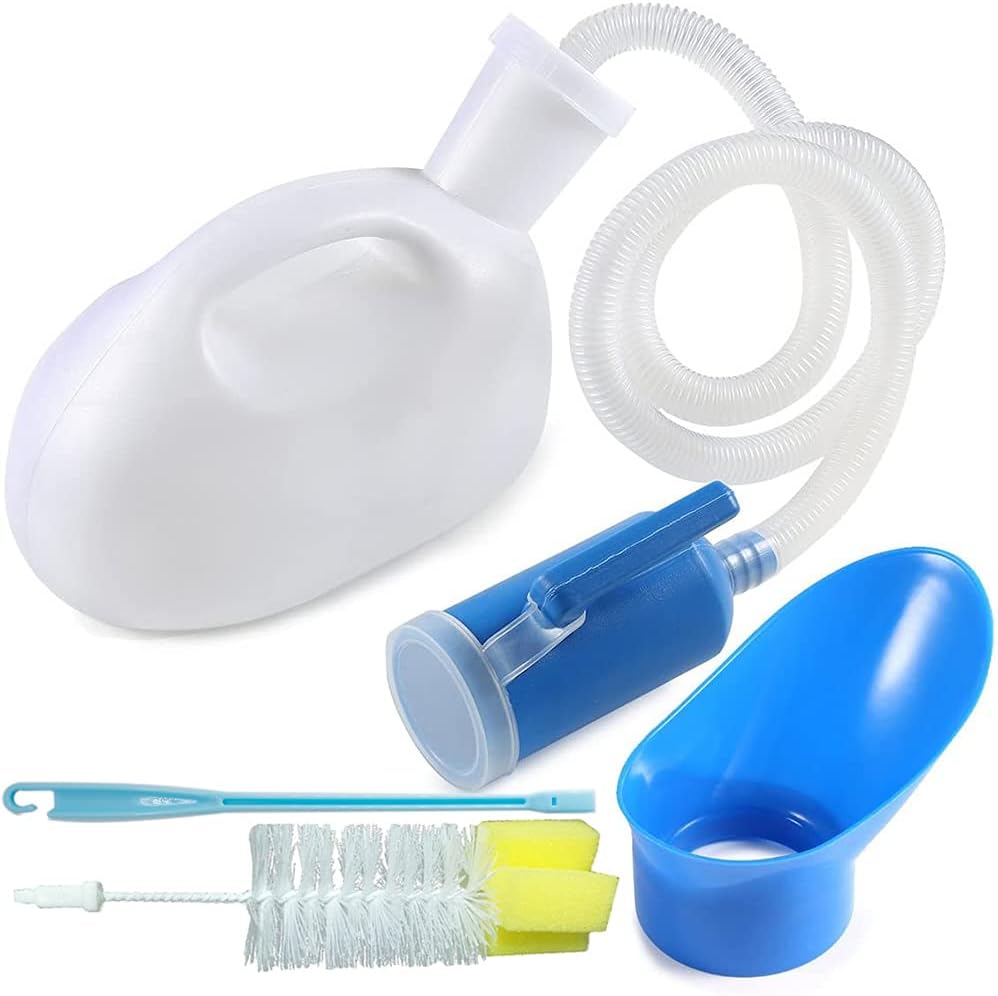 Urinal for Men, 2000ML Unisex Urinal Bottle Reusable Plastic Large Pee Bottle with Hose Screw Lid Clean Brush Thick Female Potty Container Jar for Car Home Toilet Travel Camping