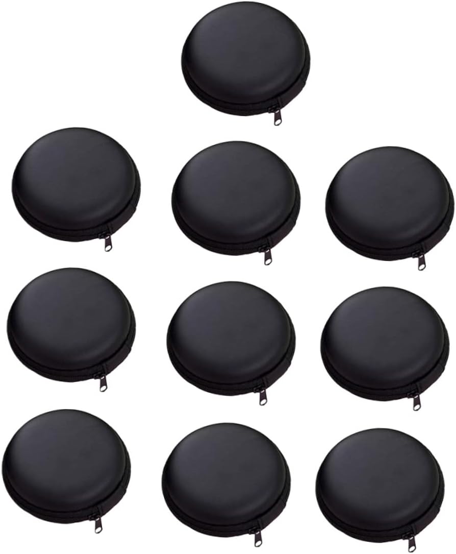 NUOBESTY 10PCS Round Earphone Storage Case Pressure Resistant Portable Headset Organizer for Travel Sturdy Earbud Box with Shockproof Protection Black