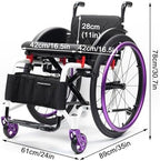 Sports and Leisure Wheelchairs for Adults,Sports Folding Transport Wheelchair,Self-propelled Manual Wheelchairs,Aluminum,Quick Release Rear Wheels, 24” Rear Wheels(Seat Width 42cm/16.5in,A)