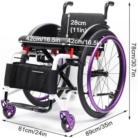 Sports and Leisure Wheelchairs for Adults,Sports Folding Transport Wheelchair,Self-propelled Manual Wheelchairs,Aluminum,Quick Release Rear Wheels, 24” Rear Wheels(Seat Width 42cm/16.5in,A)
