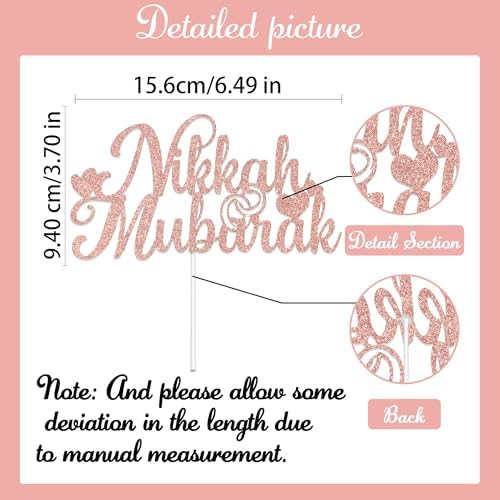Nikkah Mubarak Cake Topper Muslim Islam Wedding/Engagement Party Decorations Ramadan Mubarak Happy Eid Festival Anniversary Party Deor Sign Rose Gold Glitter
