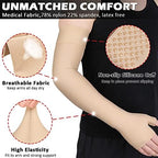 Ailaka Lymphedema Compression Arm Sleeve（Single） with Gauntlet for Men Women, 20-30 mmHg Medical Compression Arm Sleeve