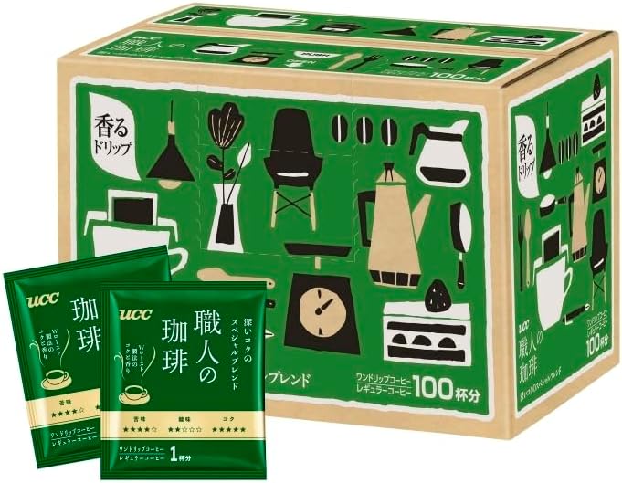 UCC Shokunin Coffee Special Blend, Single Serve Japanese Style Pour Over Coffee, Imported from Japan, 100 Individual Bags, 0.25 Oz (7g) per bag, Sun-Dried Beans, Artisan Crafted, Each Bag Makes 5 oz Cup, (100 PACK)