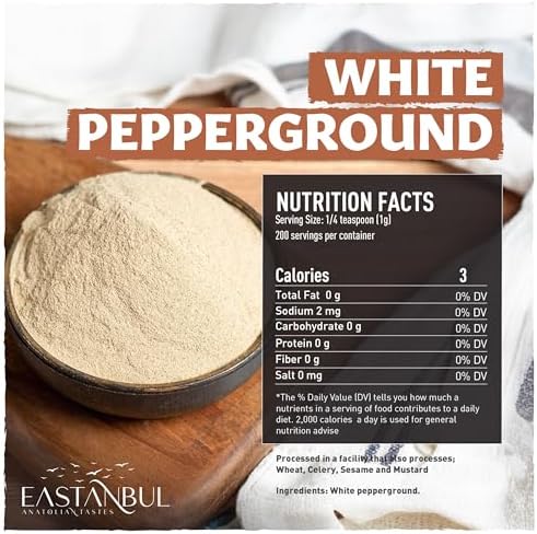 Eastanbul White Pepper Ground, 7.1oz, Premium Ground White Pepper Powder, Perfect for Cooking and Seasoning, Vegan, Gluten Free, Non GMO, No MSG