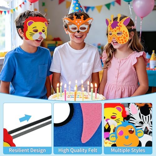 TAOVEN 30 Pieces Felt Animal Masks for Kids Jungle Theme Party Favors Supplies