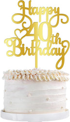 Happy 40th Birthday Cake Topper,Acrylic Double Sided Gold Decoration,for Happy 40th Birthday Cake Decorations,Cheers to 40 Fabulous Cake Decoration/40th Anniversary Party Decorations
