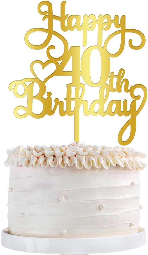 Happy 40th Birthday Cake Topper,Acrylic Double Sided Gold Decoration,for Happy 40th Birthday Cake Decorations,Cheers to 40 Fabulous Cake Decoration/40th Anniversary Party Decorations