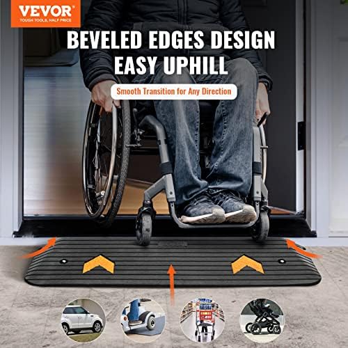 VEVOR Rubber Threshold Ramp, 1" Rise Wheelchair Ramp Doorway, Natural Curb Ramp 3.7 Feet Long, 33069Lbs Load Capacity, Non-Slip Textured Surface Rubber Curb Ramp for Wheelchair and Scooter