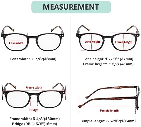 Eyekepper 5-Pack Spring Hinges 80's Classic Reading Glasses Black Frame Tortoise Arm +1.50