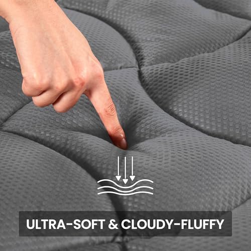 SLEEP ZONE Cooling Twin Mattress Topper for Single Bed, Premium Zoned Cool Mattress Pad Cover, Padded Mattress Protector Breathable Washable, Deep Pocket 8-21" (Grey, Twin, 39 x 75)