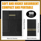 100 Pack Dinner Napkins Disposable Linen Feel Dinner Napkins with Built-in Flatware Pocket Gold Trim Lined Pre Folded Napkins Cloth Like Paper Napkins for Wedding Dinner Party (Black,Gold)