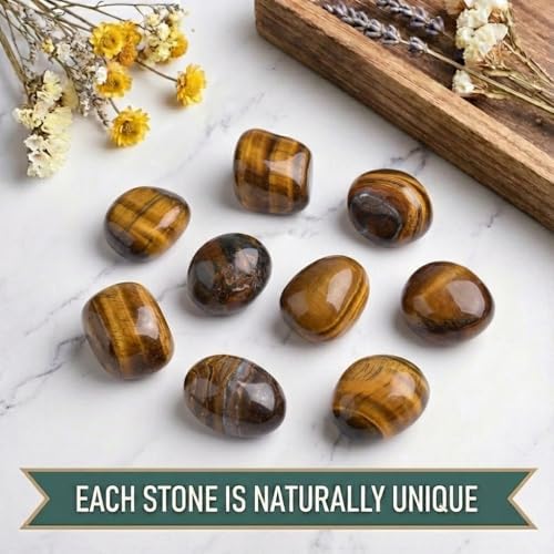 Super Large Polished Tigers Eye Healing Crystal Stone – 1 Pc 1.2" Worry Stone for Anxiety, Pocket Palm Gemstone, Handpicked Natural Tumbled Rock for Meditation, Reiki, Chakra, Home Decor
