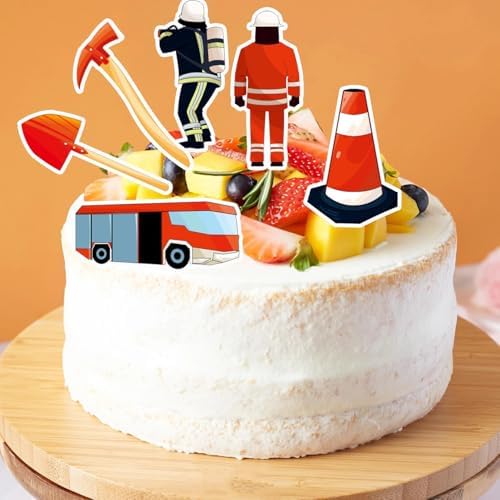 Fireman Themed Edible Wafer Paper Cake & Cupcake Toppers 80pcs Firefighter Decorations for Kids Birthday Party Fire Truck, Helmet, Flame, Fire Hydrant Designs Easy Cake Decorating Supplies