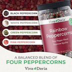 Viva Doria Rainbow Blend Peppercorn, Steam Sterilized Whole Black/Green Pepper, Whole Pink/White Pepper, 16 Oz, For Grinder Refills