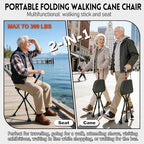 300-Pound Capacity Folding Cane with Seat, Adjustable Seat & Cane Height, Portable, Non-Slip Pads, Suitable for Middle-Aged & Senior Users, Daily Walking, Waiting in Line & Travel