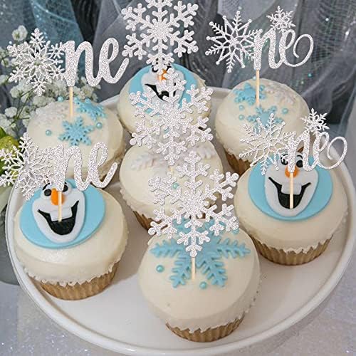 Rsstarxi 36 Pack Snowflake One Cupcake Toppers 1st Birthday Snowflake Cupcake Picks Winter Onederland First Birthday Cake Decorations for Baby Shower Christmas Party Decorations Silver