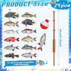 24 Pcs Fishing Float Cupcake Toppers Fisherman Pole Picks Party Supplies Bulk, 3D Fish Bobber Push Button Round Buoy Floats for Fishing Birthday Party Decorations (Bobber, Fish)