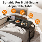 BYMECOST Laptop Desk for Bed, Adjustable Height & Length Laptop Bed Table,Overbed Table with Wheels for Queen Size Beds,Rolling Standing Desk,Over Bed Desk for Working Reading Eating