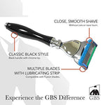 G.B.S 4 Piece Shaving Set, 5 Blade Cartridge Compatible Black Handle Razor, Black Shaving Brush Synthetic, Shave Razor and Brush Stand, Sandalwood Shaving Cream Grooming Kit for Men