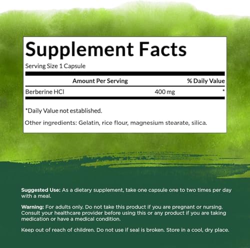 Swanson Berberine HCl Cardiovascular and Metabolic Health Supplement for Health-Conscious Adults - Non-GMO, Vegan, Gluten-Free (60 Vegan Capsules, 400 mg Each)