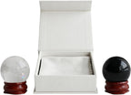 Natural Clear Crystal Ball Sphere with Red Wooden Stand Hand-Carved Quartz Gemstone Home Decor Office Desk Ornament Yoga Meditation Mindfulness Zen Decor Gift ((Clear Quartz+Obsidian) Gift Box Set)