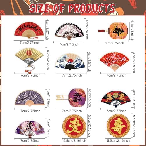 Japanese Hibachi Party Decorations, 48PCS Japanese Style Paper Fans Cupcake Toppers Cake Decor, Asian Baby Shower Wedding Birthday Party Supplies Cupcake Picks (Pre-Assembly)