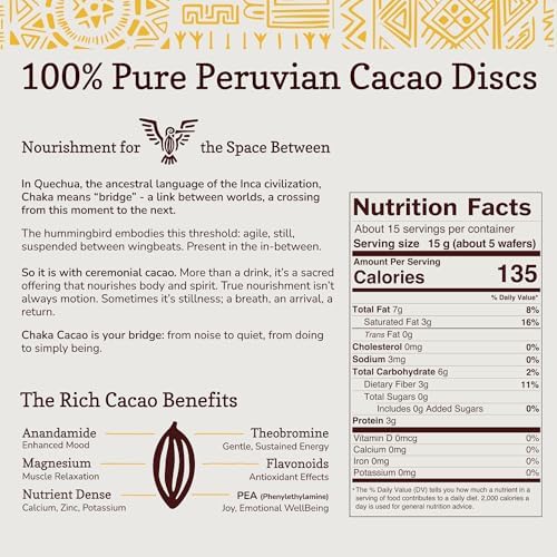 ChakaCacao | Premium Ceremonial Cacao – 100% Pure, Minimally Processed, Rich in Theobromine, Flavonoids & Anandamide – 1 lb Easy-Melt Discs for Enhanced Mood, Focus & Sustained Energy