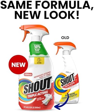 Shout Active Enzyme Laundry Stain Remover Spray, Triple-Acting Formula Clings, Penetrates, and Lifts 100+ Types of Everyday Stains - Prewash Spray 22oz