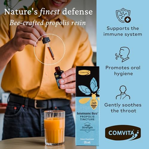 Comvita Extra Strength Bee Propolis Extract - Natural Immune Support, Drops for Oral Health, Propolis Liquid, Helps Soothe Throat, Alcohol Free - PFL 30, 0.8 fl oz Glass Bottle