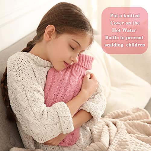 2 Pieces Hot Water Bottle Cover Soft Cover Only Knitted Hot Water Bottle Sweater for Winter Compress and Cold Therapy, Menstrual Cramps, Neck, Shoulder Pain Relief(Pink, Khaki)