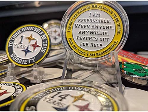 MYRECOVERYSTORE Black and Gold Recovery Medallion in Years 1-50 with Alcoholics Anonymous Responsibility Pledge