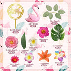 24 PCS Hawaiian Cake Topper Flamingo Cake Toppers Summer Cake Decorations Hibiscus Flower Palm Leaf Cake Toppers for Tropical Hawaiian Beach Luau Themed Supplies